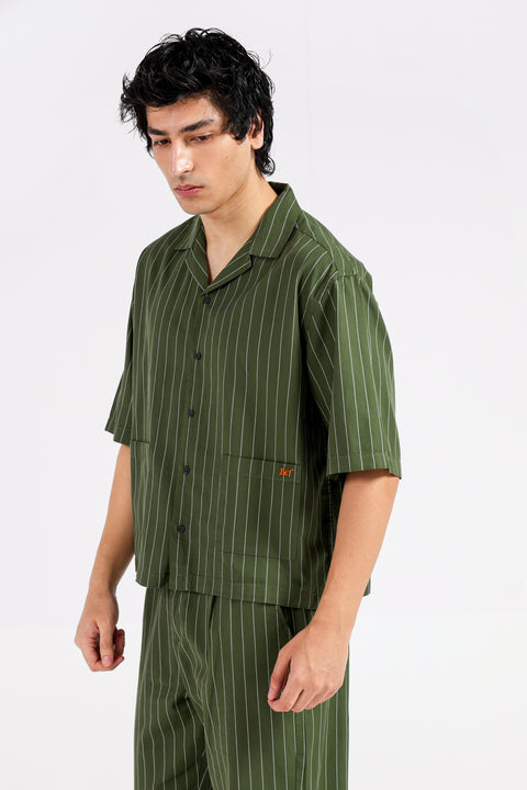 BOXY FIT RESORT COLLAR STRIPER SHIRT