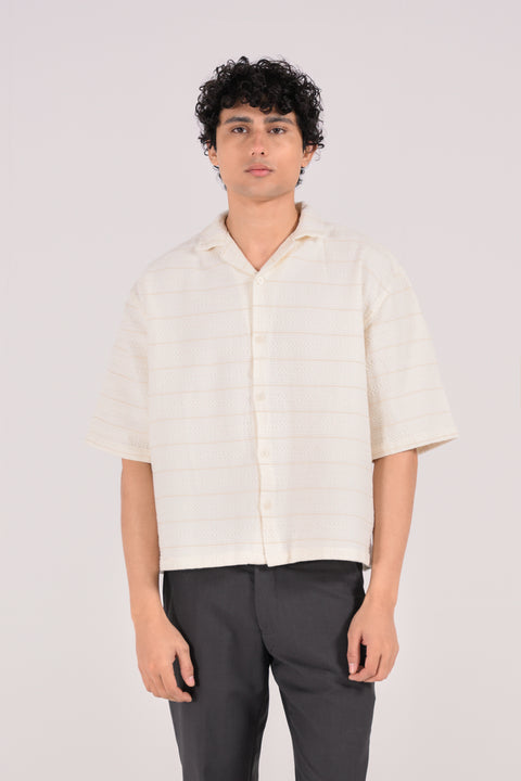 BOXY FIT RESORT COLLAR JACQUARD OVERSHIRT