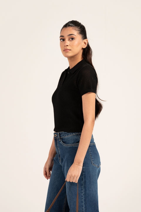 KNITTED POLO BABY TEE