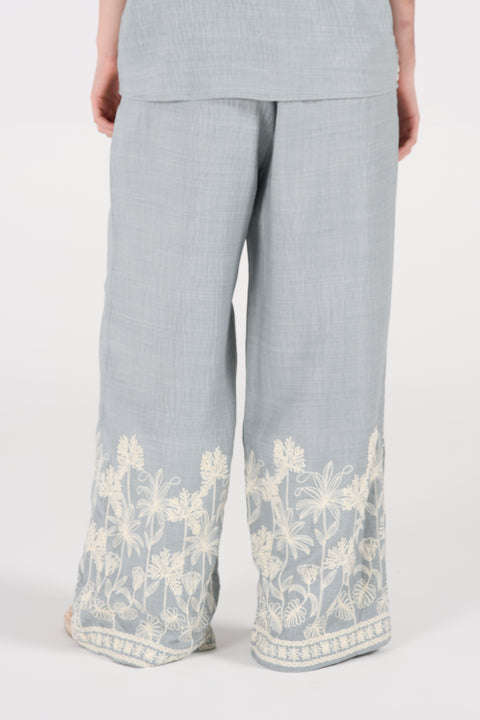 EMBROIDERED WIDE LEG TROUSERS
