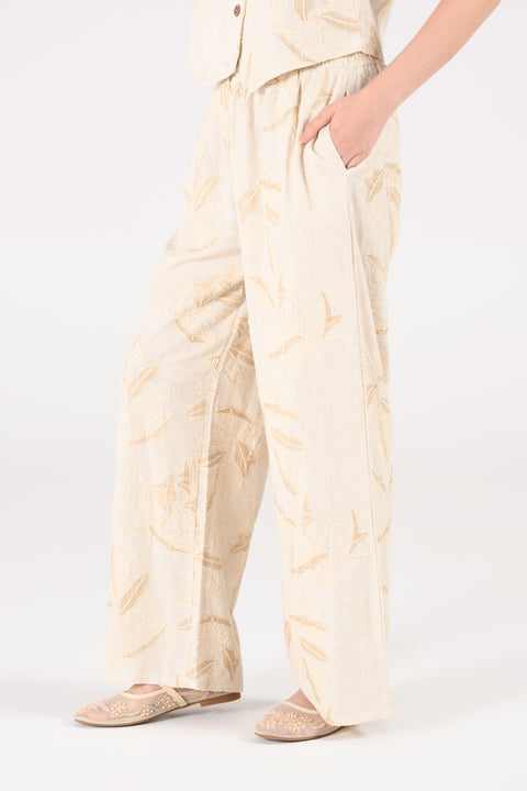 EMBROIDERED WIDE LEG TROUSERS