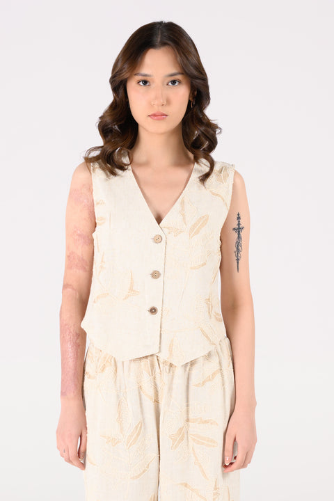 ALL-OVER EMBROIDERED LINEN VEST