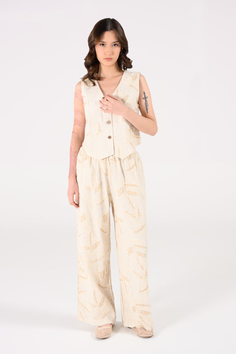 ALL-OVER EMBROIDERED LINEN VEST