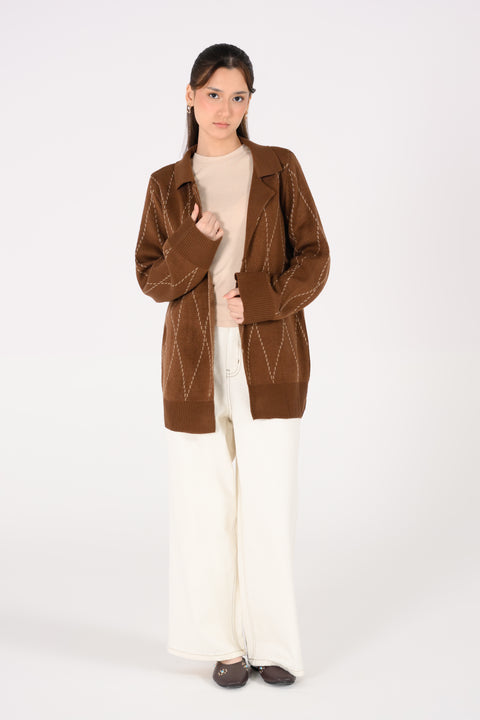ARGYLE CARDIGAN WITH NOTCH COLLAR