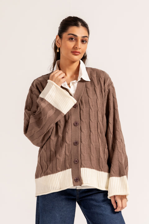 CONTRAST CABLE KNIT CARDIGAN