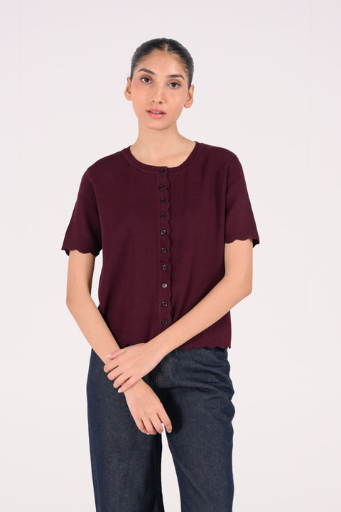 SCALLOPED BUTTON DOWN SWEATER