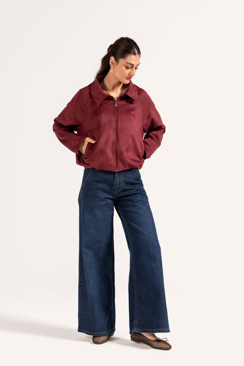 FAUX SUEDE BUBBLE HEM JACKET