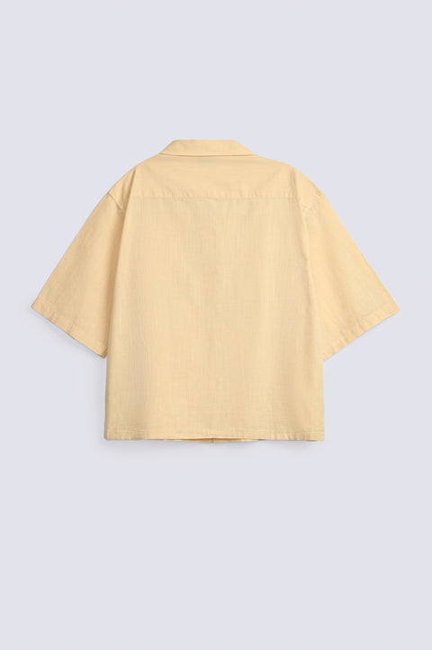 BOXY FIT RESORT COLLAR LINEN SHIRT