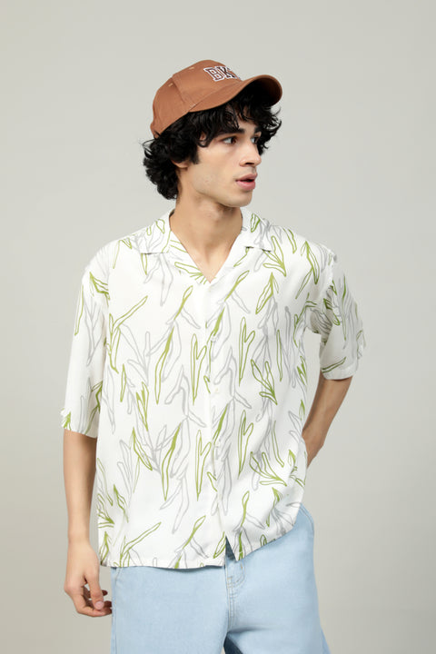 BAGGY FIT RESORT COLLAR PRINTED SHIRT