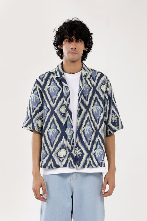 BOXY FIT RESORT COLLAR LINEN SHIRT