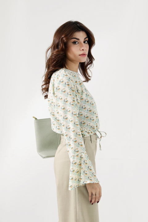 PRINTED TOP WITH BELL SLEEVES