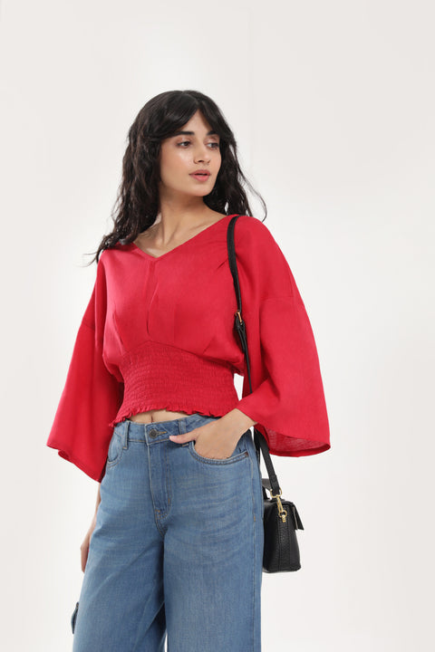 JACQUARD TOP WITH SMOCKING DETAIL