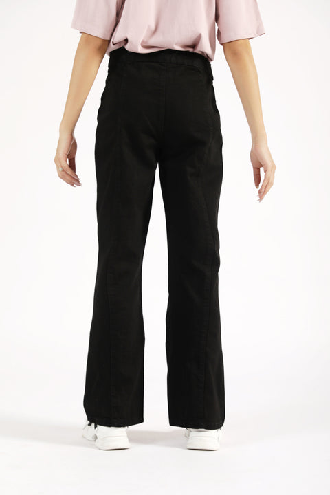 FLARED DENIM WITH BELT DETAIL