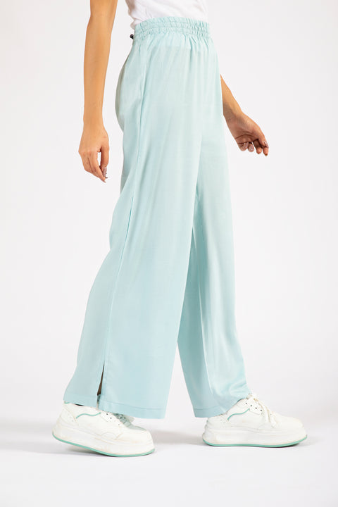 LINEN WIDE LEG TROUSERS WITH SLIT DETAIL