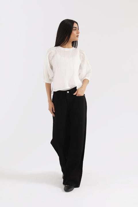 BLOUSED SLEEVE CROPPED TOP