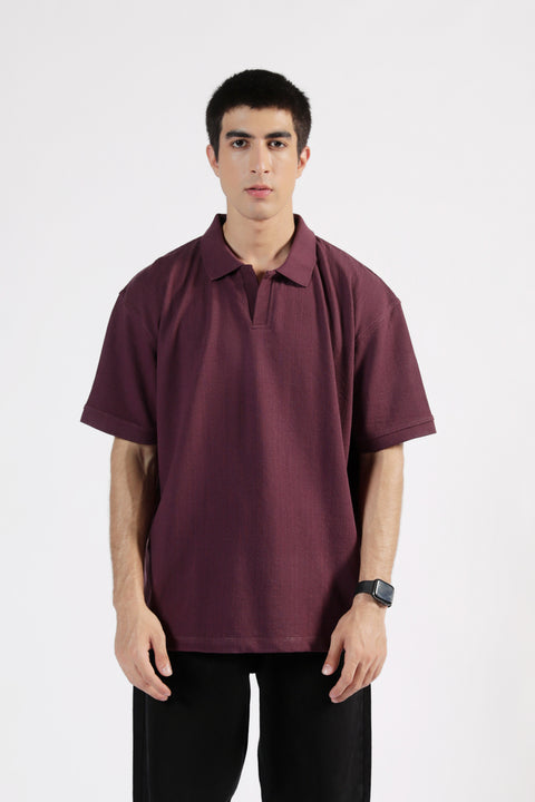 BAGGY FIT TEXTURED JOHNNY COLLAR POLO