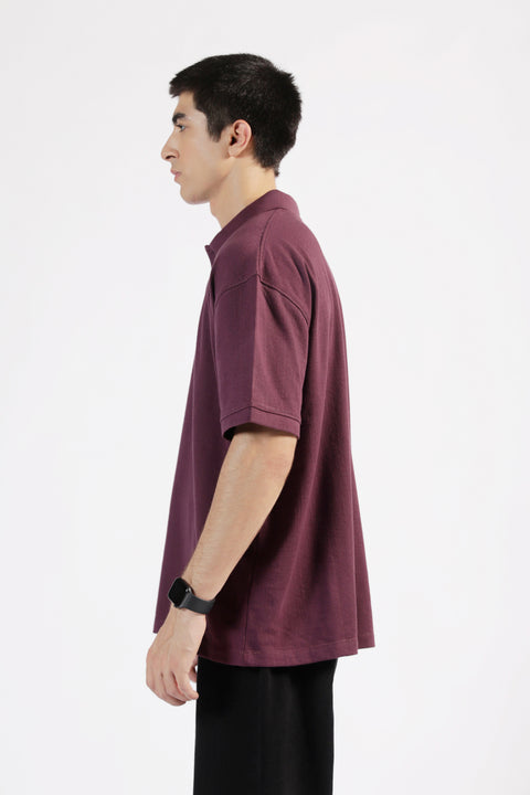 BAGGY FIT TEXTURED JOHNNY COLLAR POLO