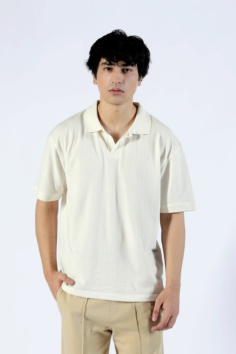 BAGGY FIT TEXTURED JOHNNY COLLAR POLO