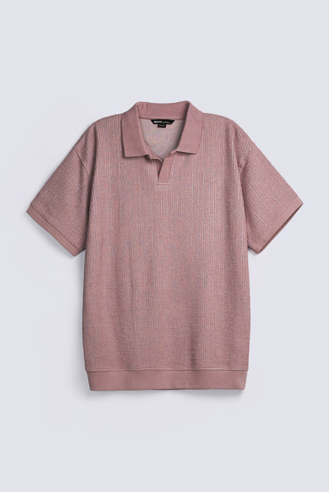 BAGGY FIT TEXTURED JOHNNY COLLAR POLO