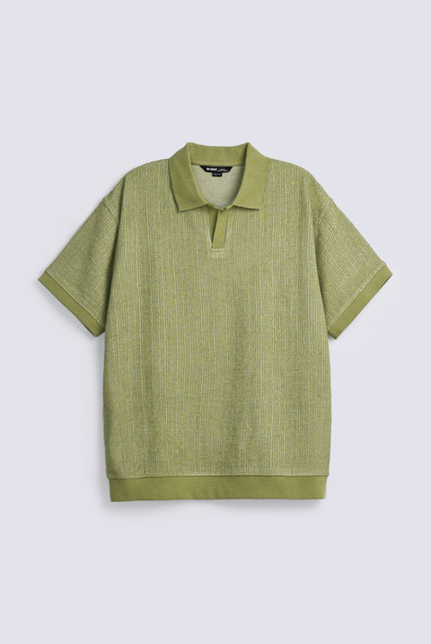 BAGGY FIT TEXTURED JOHNNY COLLAR POLO