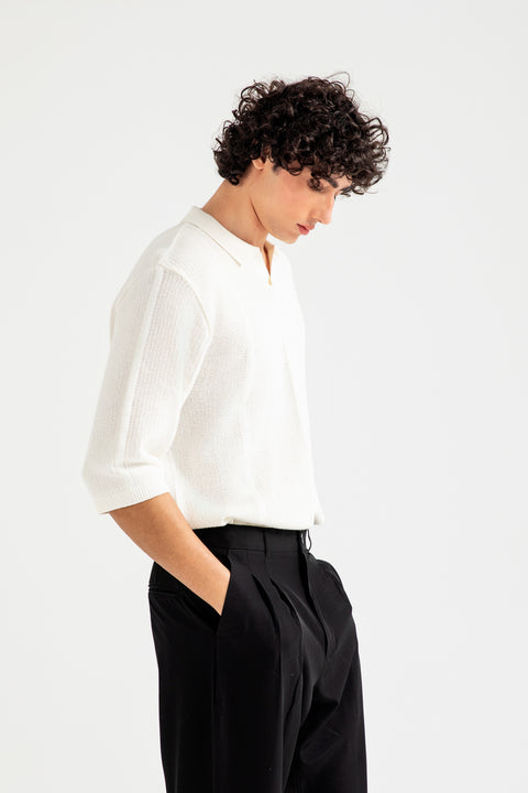 BAGGY FIT JOHNNY COLLAR KNITTED POLO