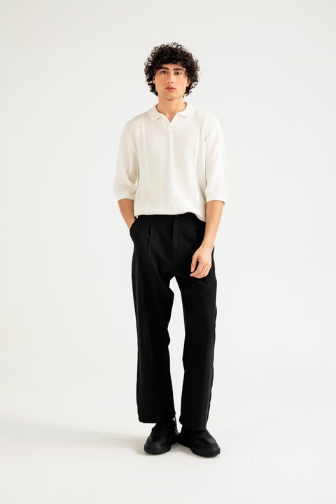 BAGGY FIT JOHNNY COLLAR KNITTED POLO