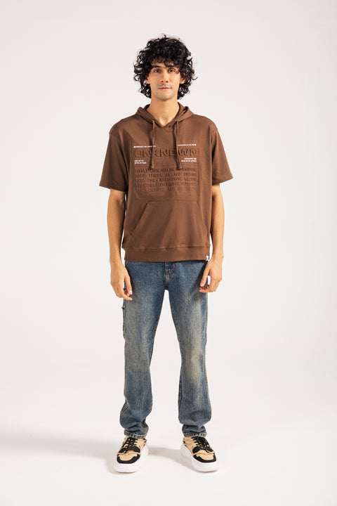 BOXY FIT EMBOSSED GRAPHIC HOODIE TEE
