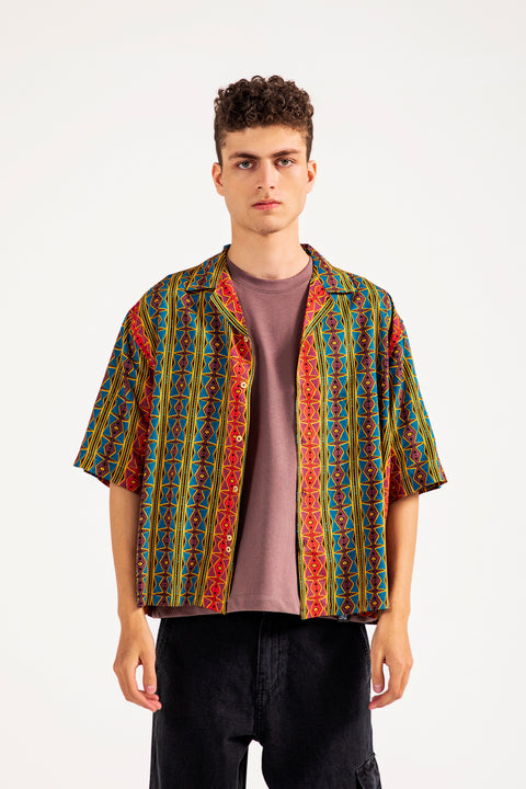 RESORT COLLAR PRINTED BOXY FIT SHIRT