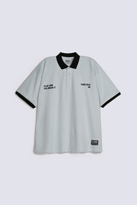 BAGGY FIT CONTRAST COLLAR GRAPHIC POLO