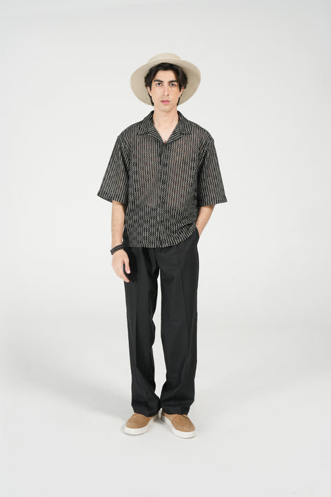 BOXY FIT RESORT COLLAR MESH SHIRT