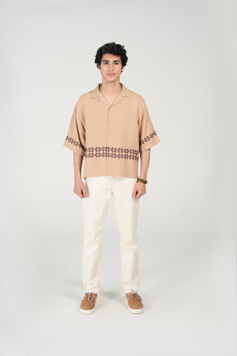 BOXY FIT RESORT COLLAR PRINTED SHIRT