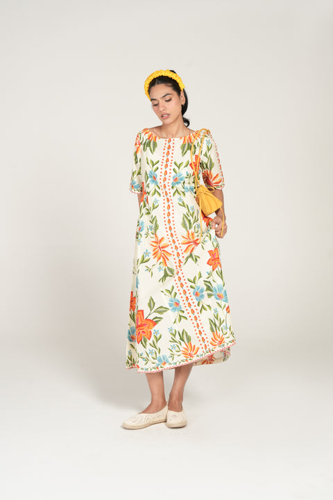 PRINTED PANELED DRESS