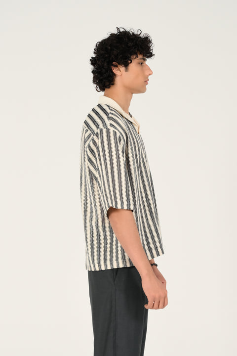 BOXY FIT JOHNNY COLLAR JACQUARD SHIRT