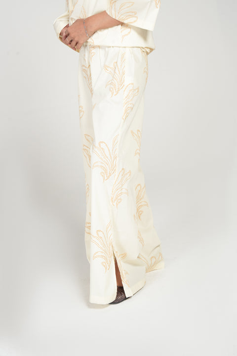 EMBOSSED PRINTED WIDE LEG TROUSERS