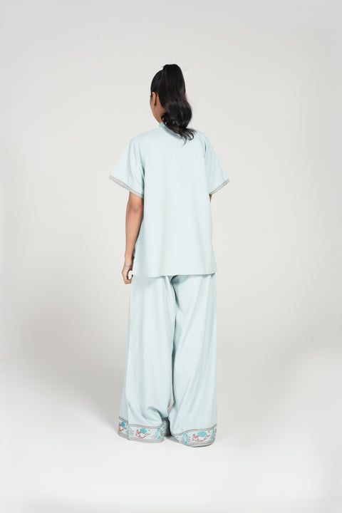 EMBROIDERED WIDE LEG TROUSERS