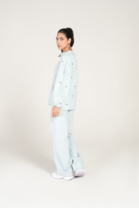 EMBROIDERED DENIM TOP