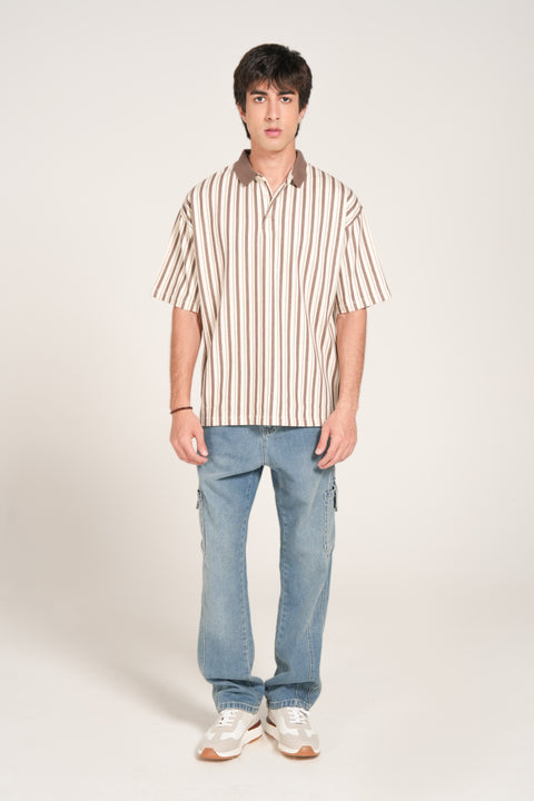 RELAXED FIT TEXTURED STRIPED POLO