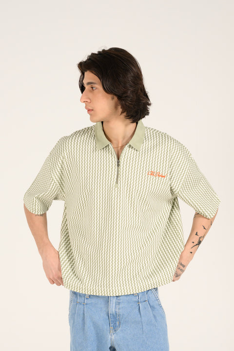 BOXY FIT ZIP PLACKET PRINTED POLO