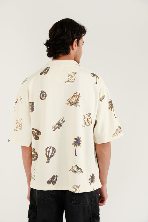 BOXY FIT TEXTURED PRINTED POLO
