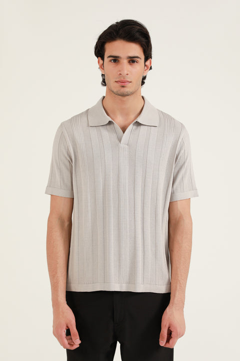 TEXTURED STRIPED KNITTED POLO