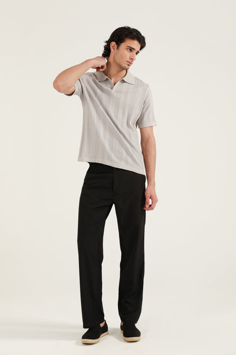 TEXTURED STRIPED KNITTED POLO