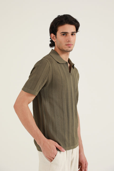 TEXTURED STRIPED KNITTED POLO