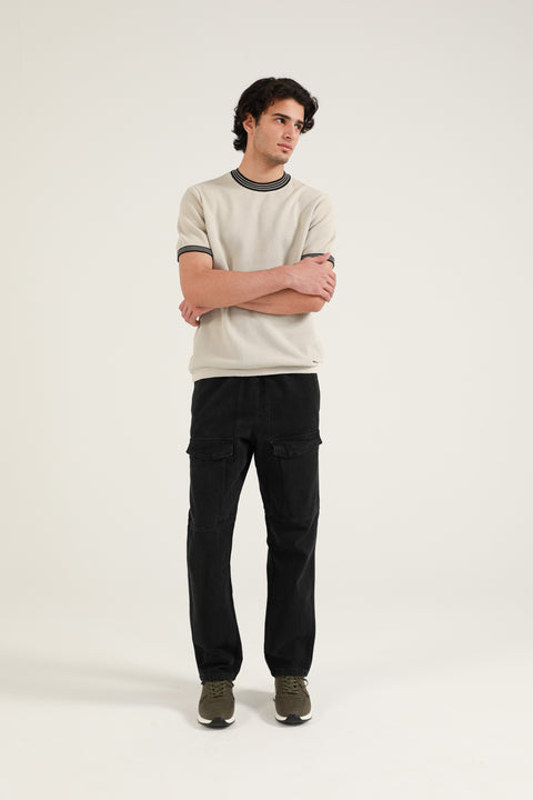 TEXTURED RINGER KNITTED TEE