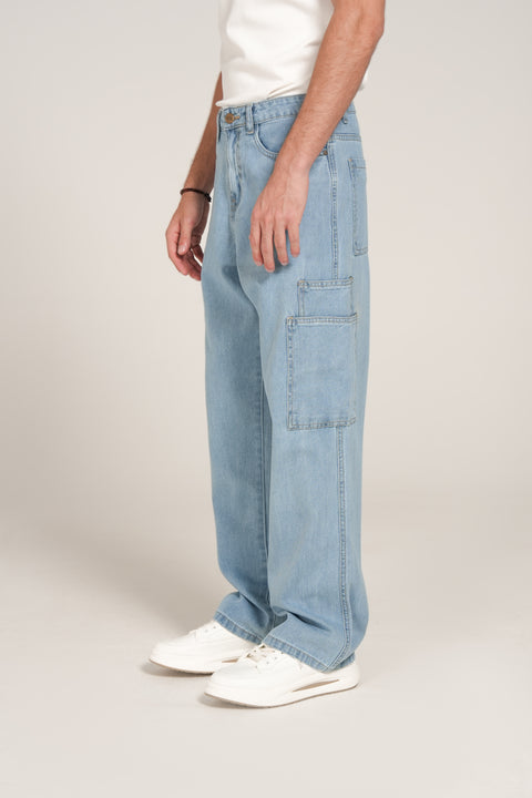 WIDE LEG FIT CARGO DENIM