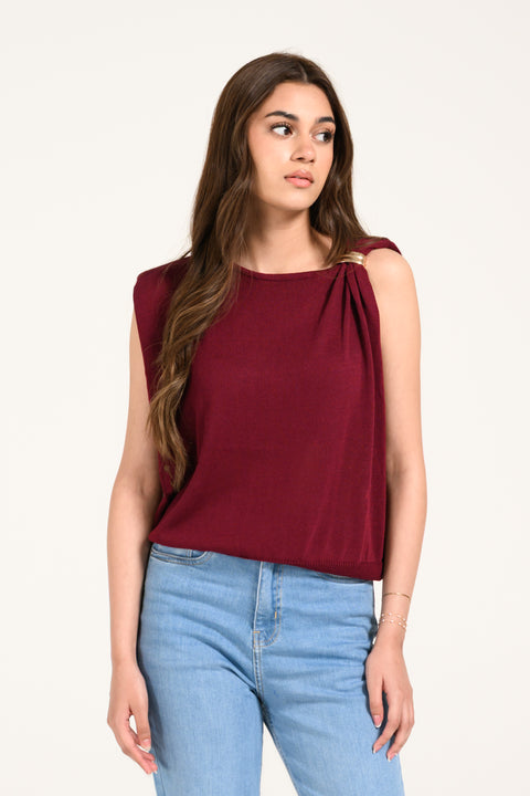 KNITTED TOP WITH ELASTICATED HEM