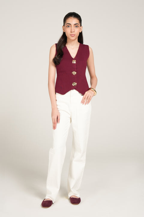 KNIT TOP WITH ACCENT BUTTONS