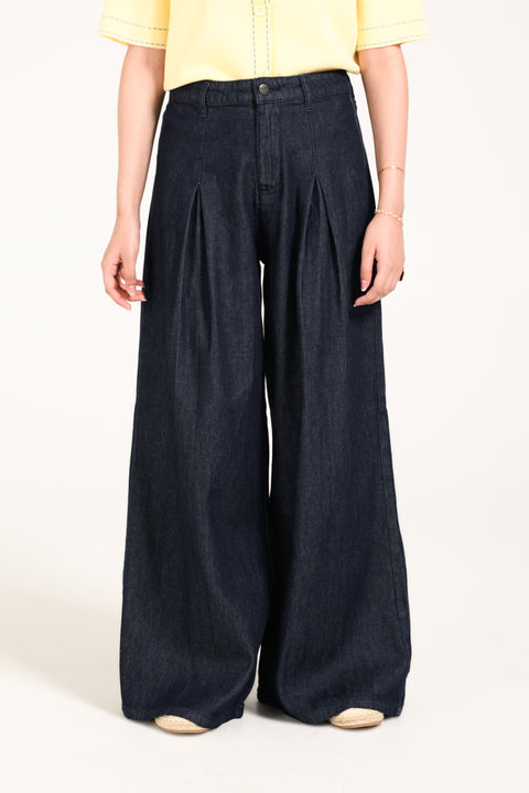MEGA WIDE DENIM WITH FRONT PLEAT