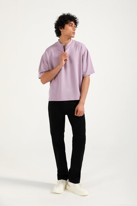 BOXY FIT MOCK NECK ZIP PLACKET POLO