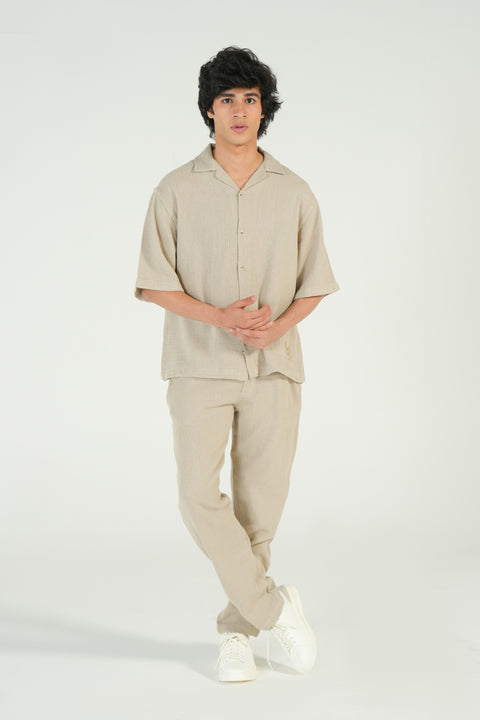 BAGGY FIT TEXTURED RESORT COLLAR SHIRT