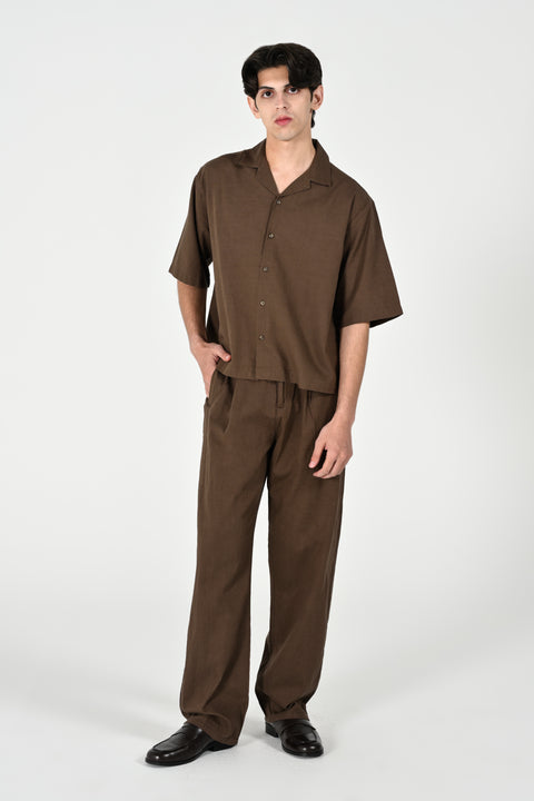 BOXY FIT RESORT COLLAR LINEN SHIRT